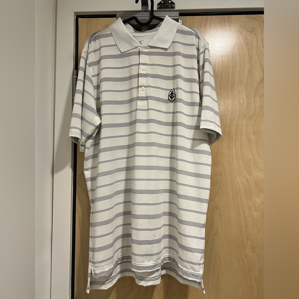 F&G Tech Black and White Striped Golf Polo